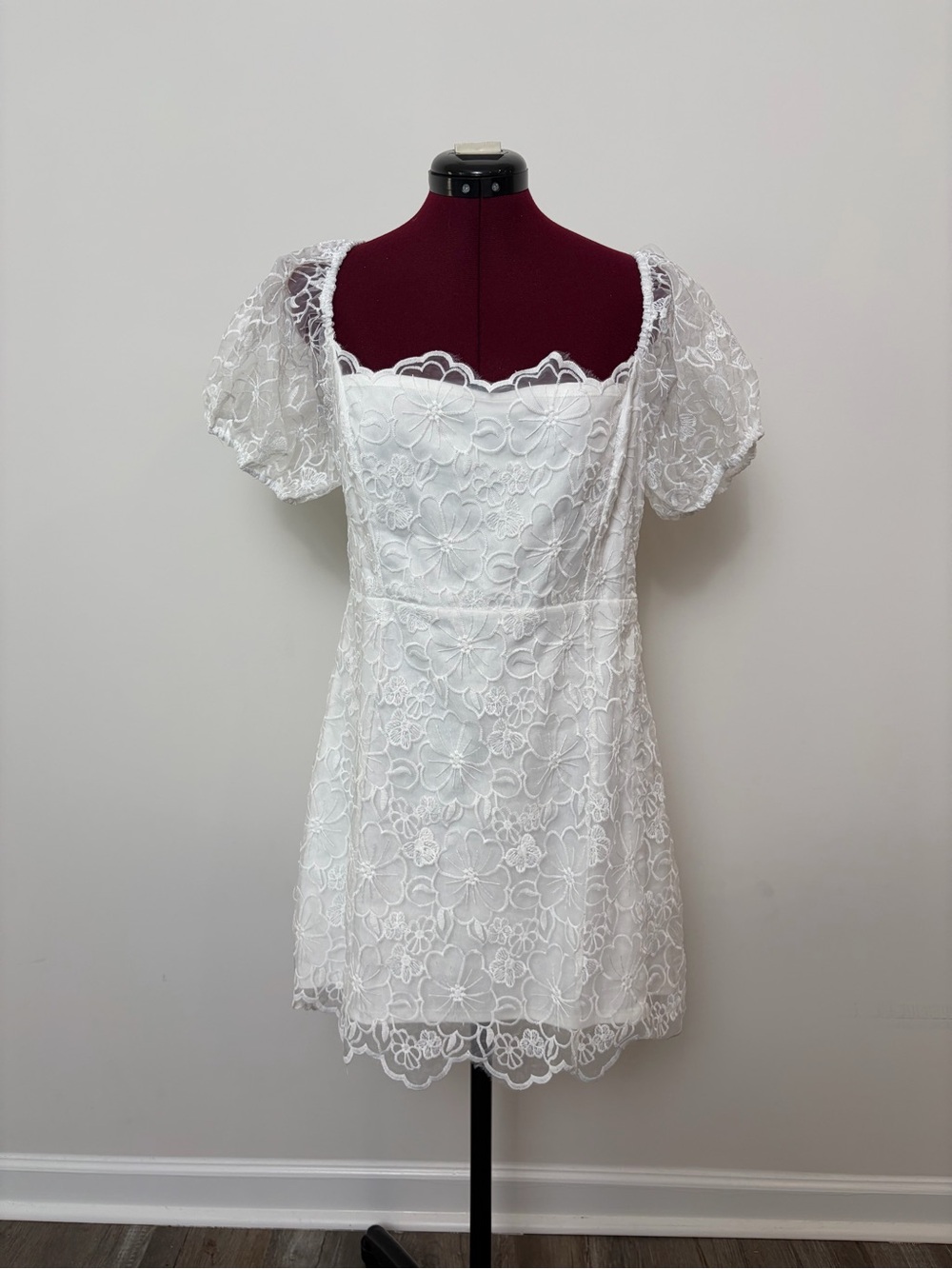 Lulu's White Lace Dress with Embroidered Floral Detail